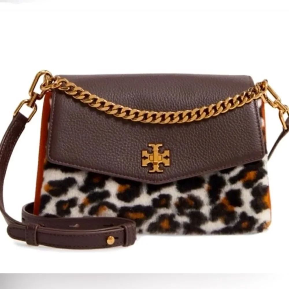 NWT Tory Burch Kira leopard print Shearling Bag, genuine suede & leather combo